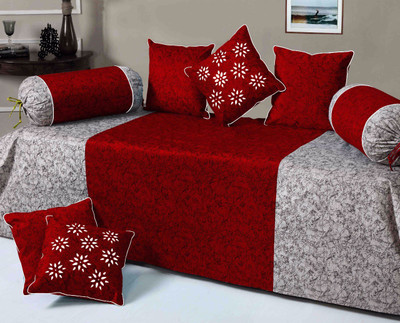 Homesajja Velvet Abstract Diwan Set(Red)