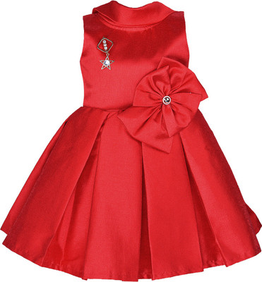 Wishkaro Girls Midi/Knee Length Party Dress(Red, Sleeveless)