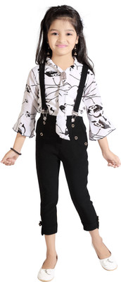 AD & AV Dungaree For Girls Casual Printed Cotton Blend(Black, Pack of 1)