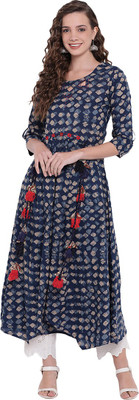 DIVENA Women Printed A-line Kurta(Blue)