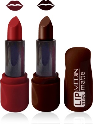 MEDIN Paris super matte lipstick cosmetics makup combo set of 2 color(maroon hot chocolate, 10 g)