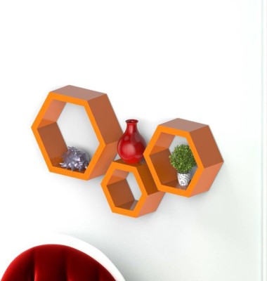 ONLINECRAFTS wooden wall shelf Wooden Wall Shelf(Number of Shelves - 3, Orange)