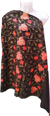 Kashmiri Wool Embroidered Women Shawl(Black)