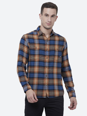mufti-men-checkered-casual-blue-beige-shirt
