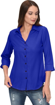 Thisbe Women Solid Casual Blue Shirt