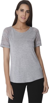 VERO MODA Solid Women Round Neck Grey T-Shirt