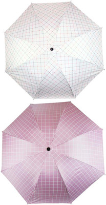 KEKEMI UMB017C_03 3 Fold Check Windproof Travel Umbrella(White)