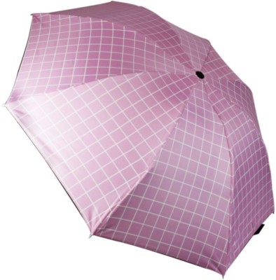 KEKEMI UMB017_04 3 Fold Check Windproof Travel Umbrella(Pink)