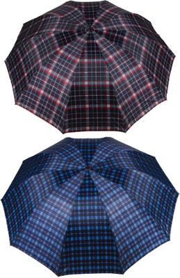 KEKEMI UMB016C_11 3 Fold Check Windproof Travel Umbrella(Multicolor)