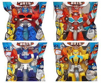 Playskool Heroes 4 G1 Transformers Rescue Bots Grab-Pack Limited Edition Action Figures Bumblebee Chase Police-Bot Heatwave Fire-Bot and Optimus Prime SET of 4(Multicolor)