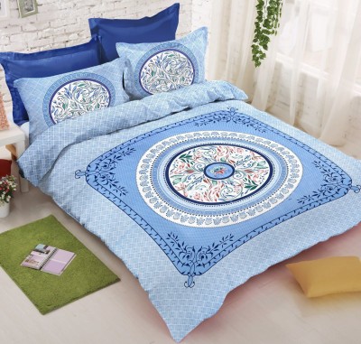 sapphirelanes 210 TC Cotton King Floral Flat Bedsheet(Pack of 1, Blue, white base print)
