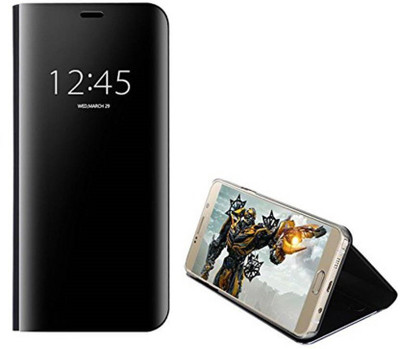 KHR Flip Cover for Samsung Galaxy M40 Luxury Clear View Electroplate Mirror Protective Leather Flip Cover(Black, Shock Proof)