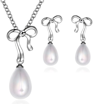 Om Jewells Alloy Rhodium Silver, White Jewellery Set(Pack of 1)