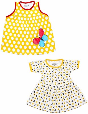babeezworld Girls Mini/Short Casual Dress(Yellow, Sleeveless)