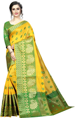 88% OFF on RadadiyaTRD Self Design, Woven, Floral Print Banarasi Silk Blend, Cotton Blend Saree(Yellow) 88% OFF on RadadiyaTRD Self Design, Woven, Floral Print Banarasi Silk Blend, Cotton Blend Saree(Yellow)