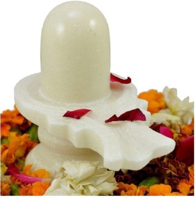 VALUE CRAFTS White Marble Shivling Stone Shiva Lingam Idol For Pooja Decorative Showpiece  -  10 cm(Marble, Stone, White)