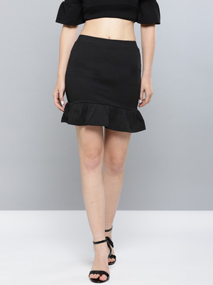 VENI VIDI VICI Self Design, Solid Women Peplum Black Skirt