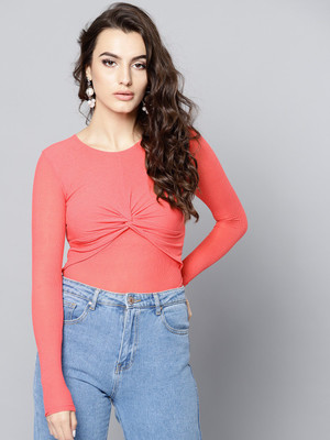 VENI VIDI VICI Casual Regular Sleeve Self Design, Solid Women Pink Top