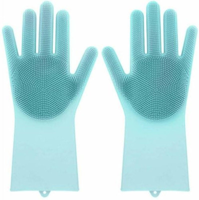 Klick N Shop Magic Silicone Safety Gloves Scrubber with Wash Sponge Wet and Dry Glove Set(Free Size Pack of 2)