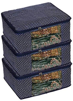 Fancy Walas Presents high quilted cotton saree cover storage bags for clothes big With primum quality fancy saree cover with zip combo offer low price & cloth organizer for wardrobe combo offer FW213_NVY_PK3(Nevy Blue)