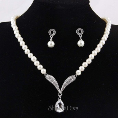 Shining Diva Crystal, Alloy White, Silver Jewellery Set(Pack of 1)