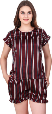 hapshap Women Striped Red Top & Shorts Set