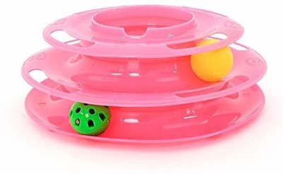 Emily Pets Cat Tower of Tracks Turntable with Balls, Two Layer Puzzle Play, Kitty Board Roller Interactive Fun Toy (Pink) Plastic Tough Toy For Cat