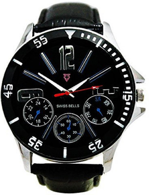Swiss Bells SBA-023 Imported Black Dial Black genuine Leather Strap Analog Wrist Analog Watch - For Men