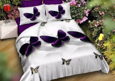 Megamall 144 TC Microfiber Double Floral Flat Bedsheet(Pack of 1, Purple, White)