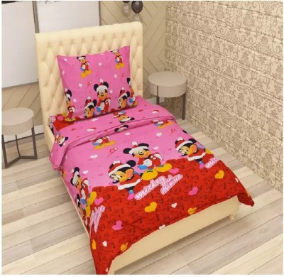 Home Readiness 185 TC Polycotton Single Cartoon Flat Bedsheet(Pack of 1, Pink)