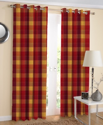 AIRWILL 153 cm (5 ft) Cotton Room Darkening Window Curtain (Pack Of 2)(Abstract, Red)