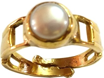 RS JEWELLERS RS JEWELLERS Certified Pearl 5.10 Ratti Natural Stone Round Shape Gold Plated Metal Ring for Men and Women Metal Pearl Gold Plated Ring