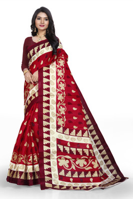 SVB Sarees Printed Bollywood Silk Blend Saree(Maroon)