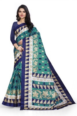 Grubstaker Printed Bollywood Silk Blend Saree(Green)