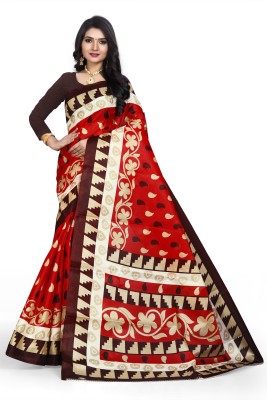 SVB Sarees Printed Bollywood Silk Blend Saree(Red)