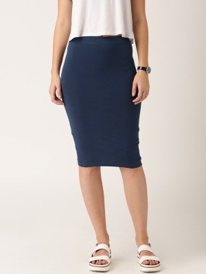 SIGHTBOMB Solid Women Pencil Dark Blue Skirt