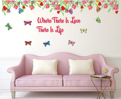 Wallzone 100 cm Colorful Flowers With Quotes Removable Sticker(Pack of 1)