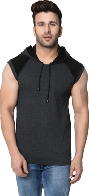 FASHION AERO Color Block Men Hooded Neck Grey T-Shirt