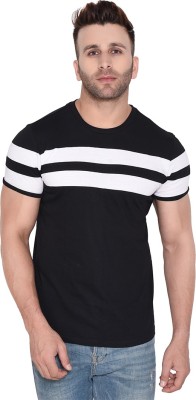 COUNTRY YARD Striped Men Round Neck White, Black T-Shirt