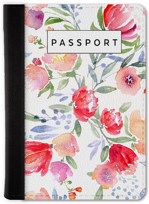 QRIOH Watercolor Floral Pattern Passport Holder Wallet(Multicolor)
