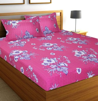 Flipkart SmartBuy 120 TC Microfiber Double Floral Flat Bedsheet(Pack of 1, Pink)
