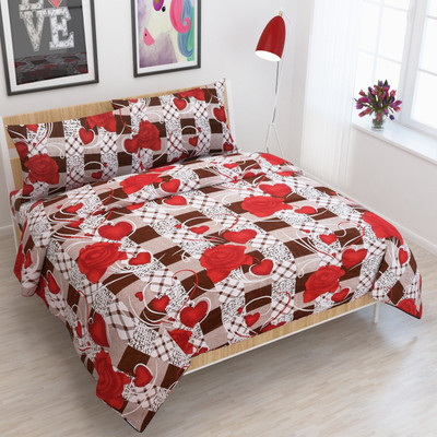 NC CREATIONS 140 TC Cotton Double Printed Fitted & Flat Bedsheet(Pack of 1, Multicolor)