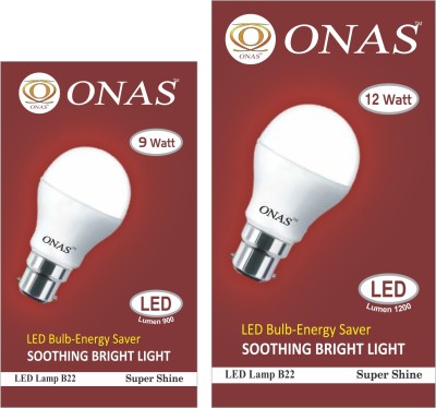 Onas 9 W, 12 W Standard B22 LED Bulb(White, Pack of 2)
