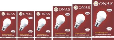 Onas 5 W, 7 W, 9 W, 12 W, 15 W, 18 W Standard B22 LED Bulb(White, Pack of 6)