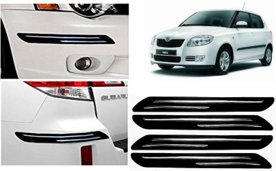 Auto Kite Plastic, Silver Plated Car Bumper Guard(Black, Silver, Pack of 4Pcs Double Chrome Bumper Protector, Skoda, Fabia)