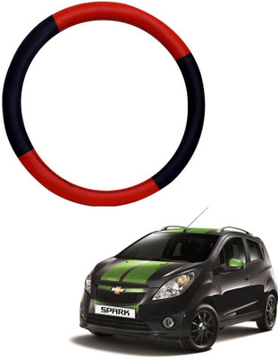 MATIES Steering Cover For Chevrolet Spark(Red Black, Leatherite)
