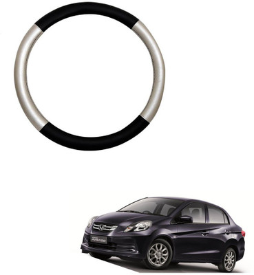 MATIES Steering Cover For Honda Universal For Car(Silver Black, Leatherite)