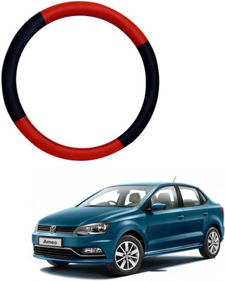 MATIES Steering Cover For Volkswagen Universal For Car(Red Black, Leatherite)