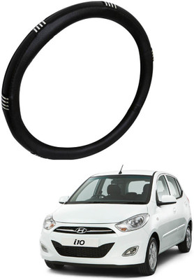 AYW Steering Cover For Hyundai i10(Chrome, Black, Leather)