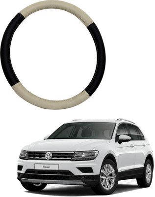 MATIES Steering Cover For Volkswagen Universal For Car(Beige Black, Leatherite)